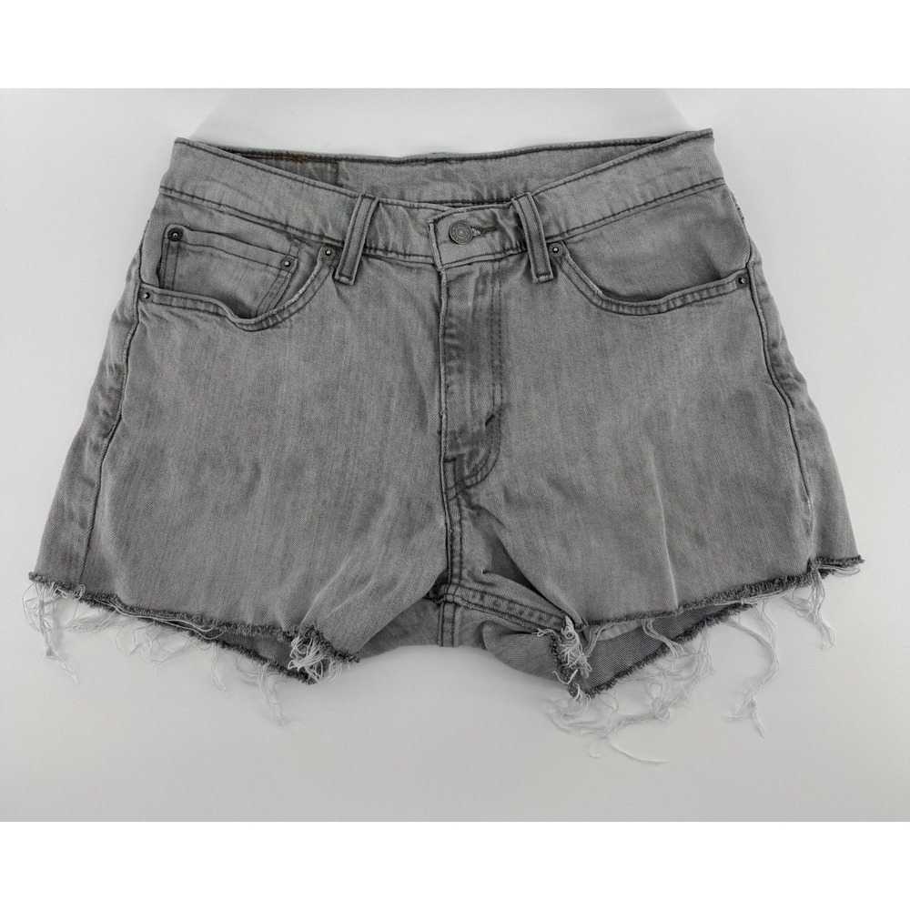 Levi's 511 Women's High Rise Cut Off Gray Denim Shorts Slim Distressed Size 32W‎